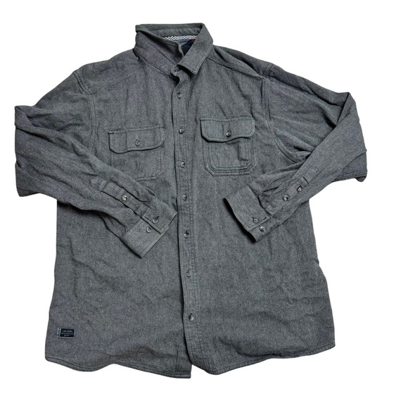 KAVU Mens XXL Gray Cotton Button Down Long Sleeve Flannel Shirt Outdoor Wear - Picture 1 of 7
